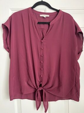 Olive & Oak XL Plum Button Tie-Front Blouse